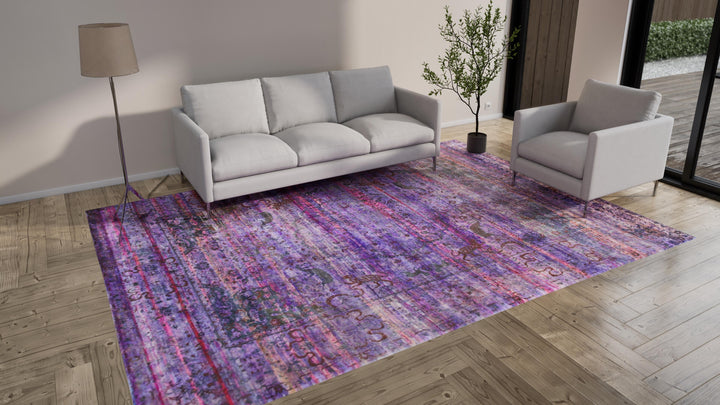 Purple Transitional Silk Rug - 8'10" x 12'3"