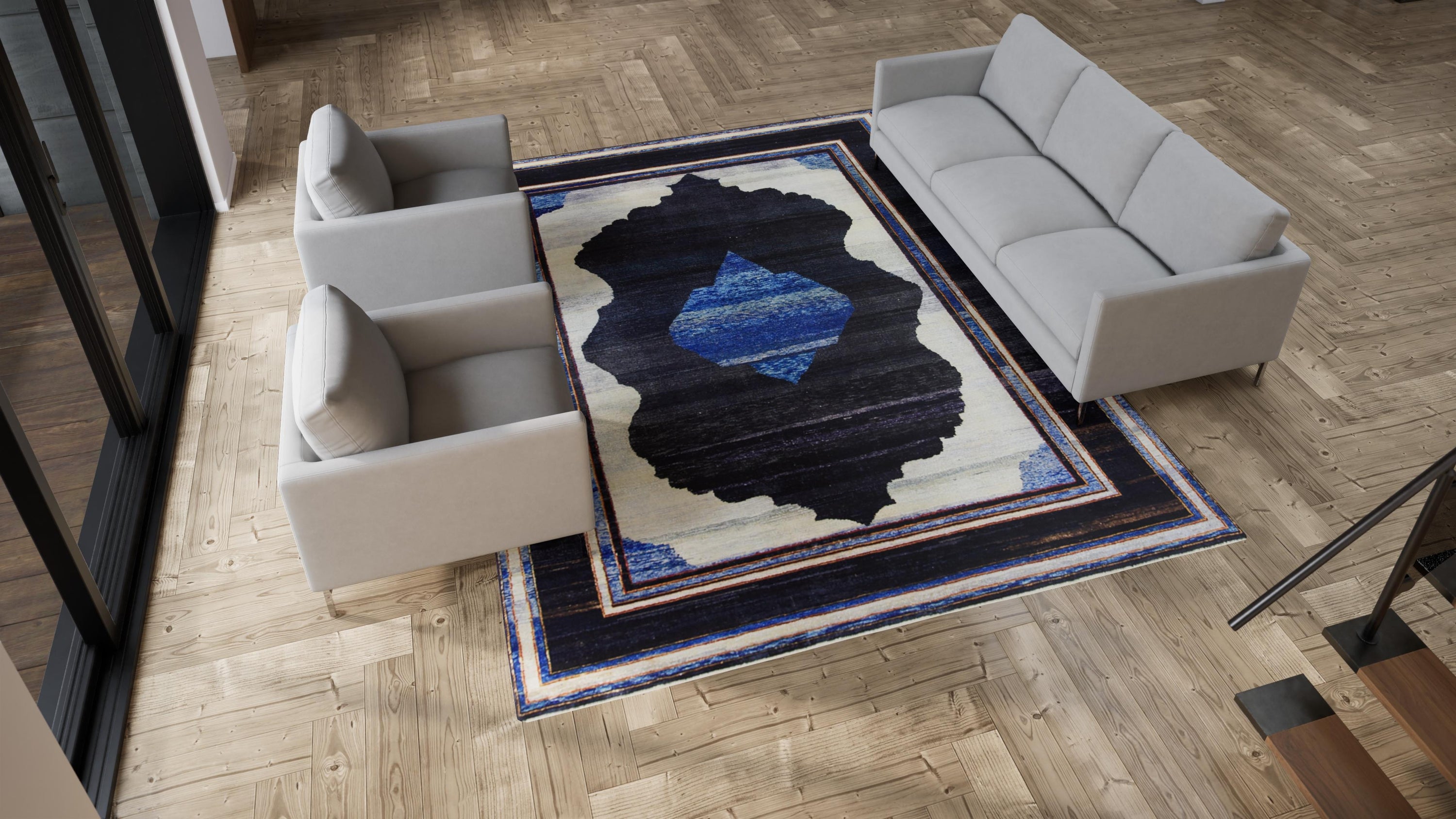 Blue Traditional Wool Rug - 8'9" x 11'6"