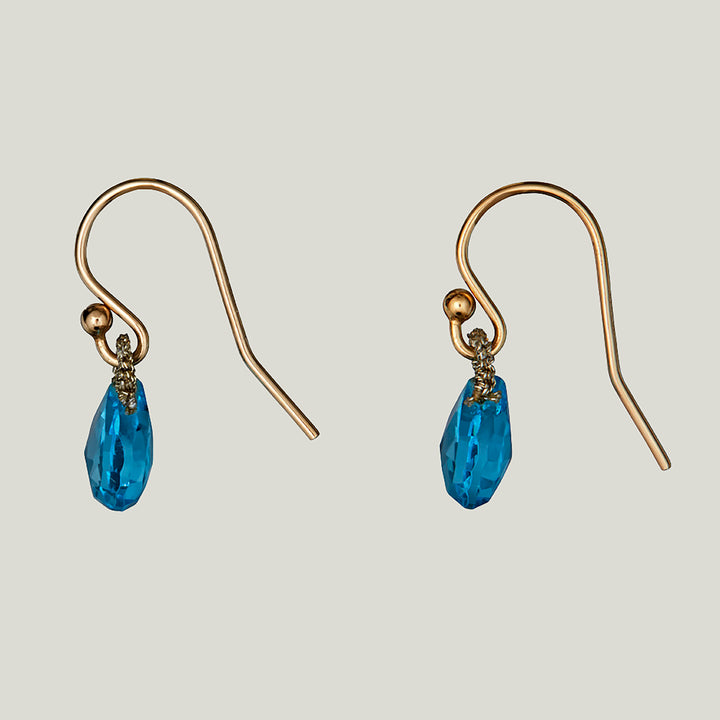 Woven Gold Cord and Swiss Blue Quartz Drop Small Earrings