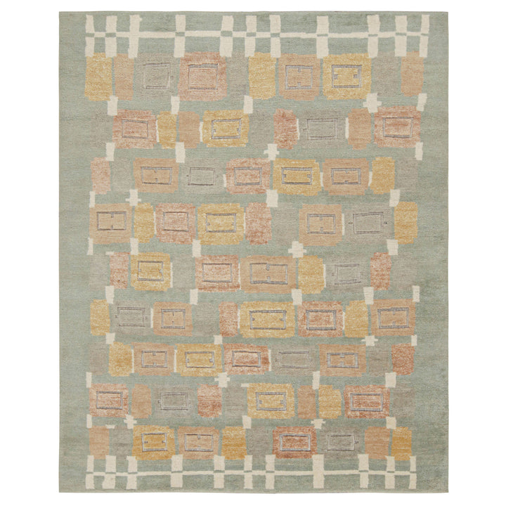 Green Modern Wool Silk Blend Rug - 7'10" x 9'10"