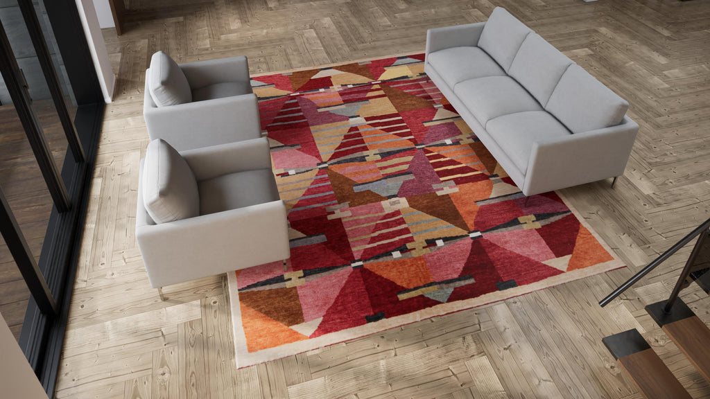 Red Modern Wool Rug - 9'6" x 12'