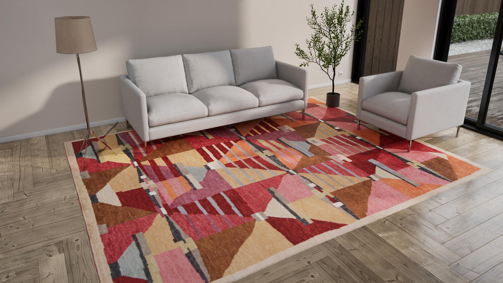 Red Modern Wool Rug - 9'6" x 12'