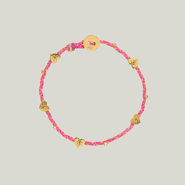 Ruby Heart Charms Bracelet in Magenta and Neon Peach