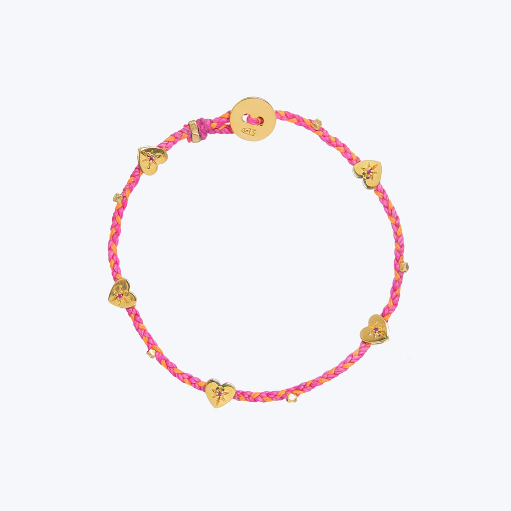 Ruby Heart Charms Bracelet in Magenta and Neon Peach