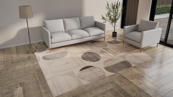 Silver & Sand Modern Silk Cotton Blend Rug - 8' x 10'