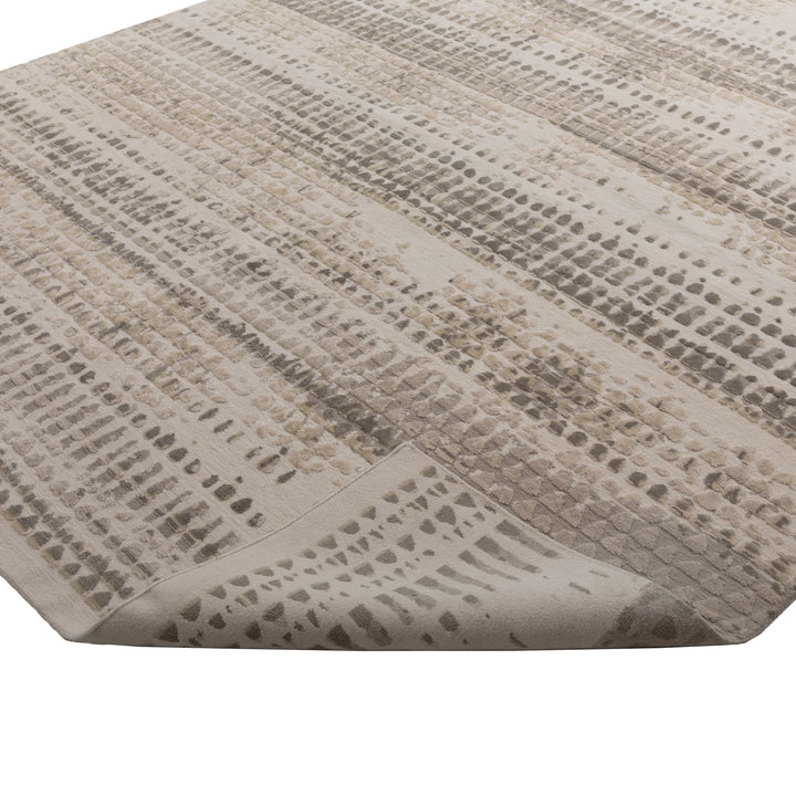 Modern Handknotted Wool & Silk Silver White Rug -8' X 10' Default Title