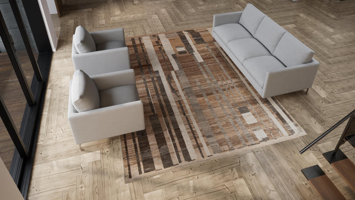 Brown Modern Wool Rug - 9'1" x 11'11"