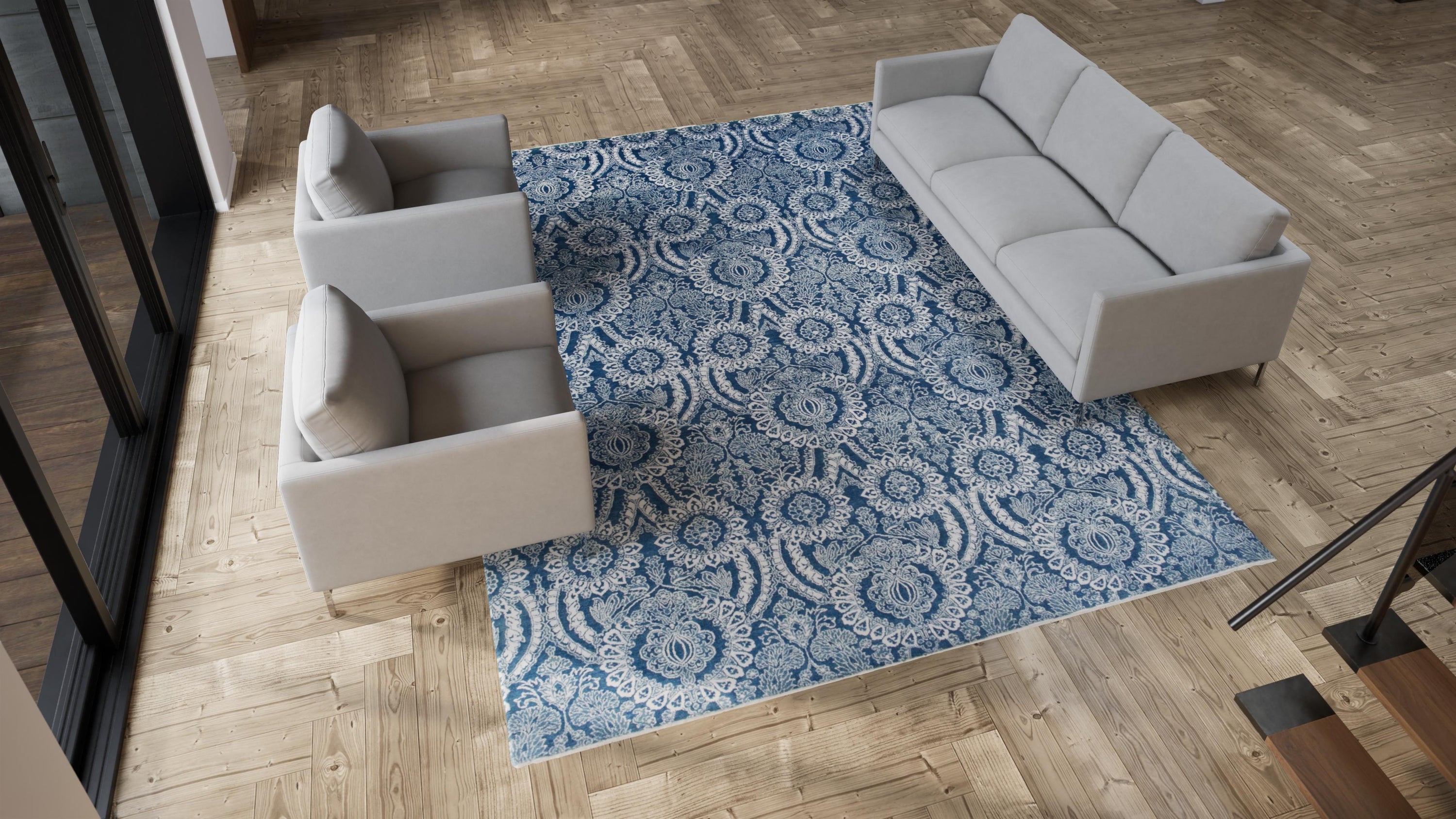 Blue Modern Mosaic Wool Rug - 9'1" x 12'3"