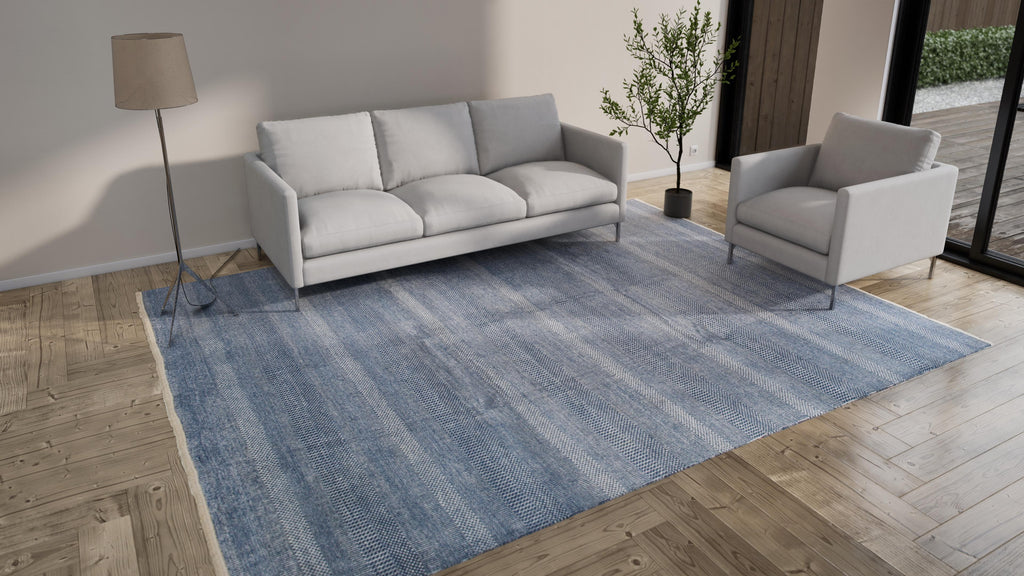 Blue Modern Wool Silk Blend Rug - 9'2" x 11'10"