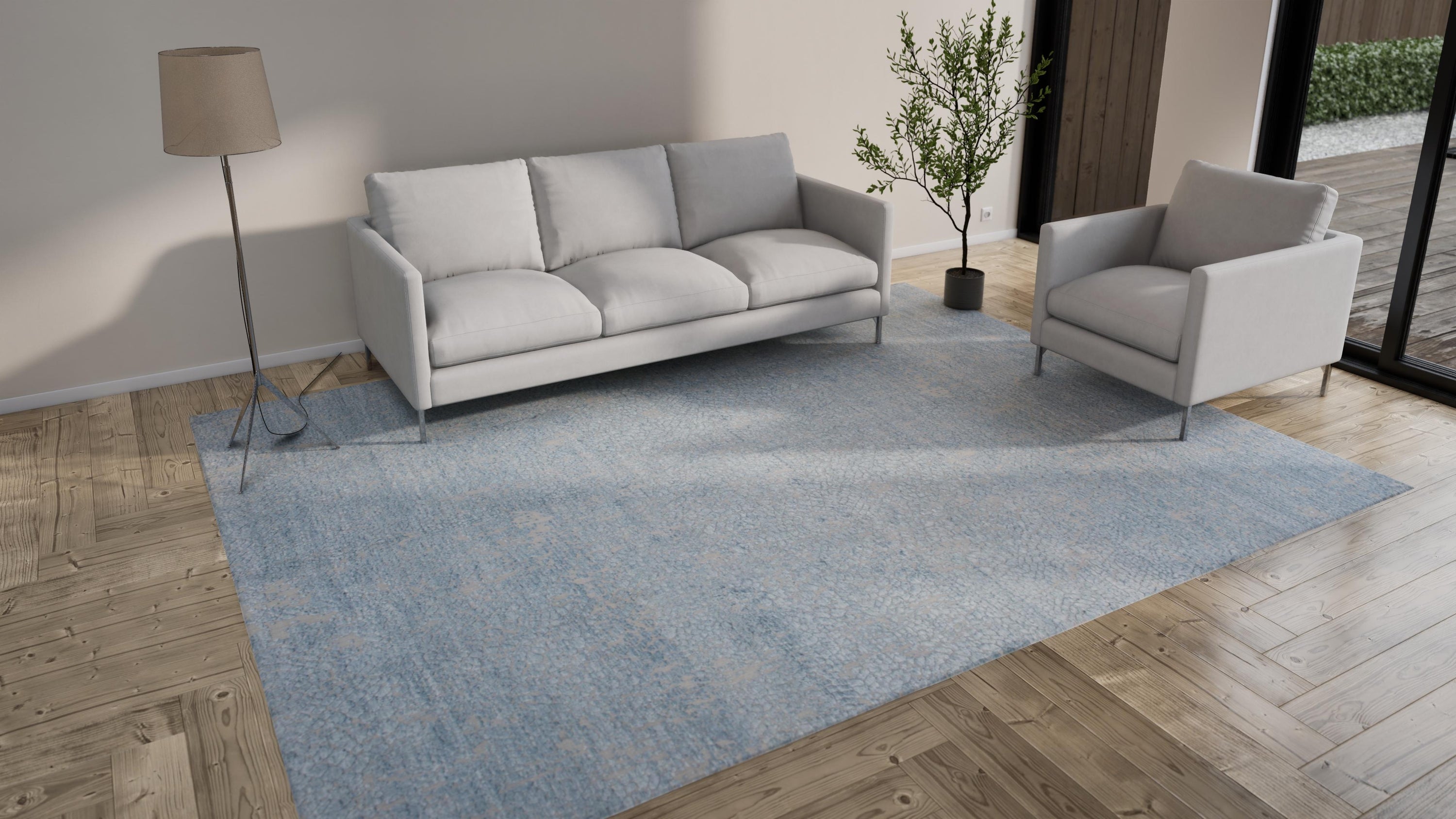 Blue Modern Wool Rug - 9'1" x 11'10"