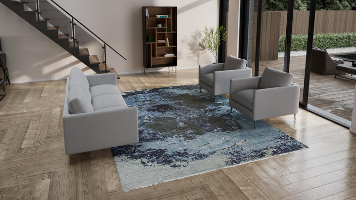Blue Modern Wool Rug - 9'1" x 12'2"