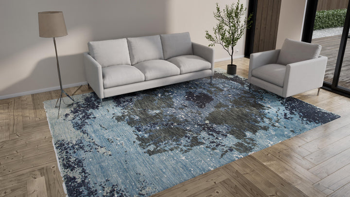 Blue Modern Wool Rug - 9'1" x 12'2"