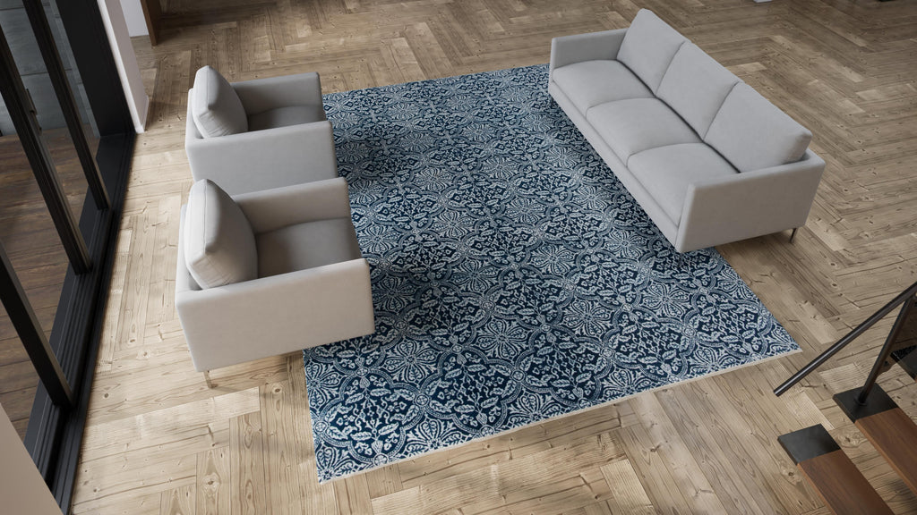 Blue Modern Wool Rug - 9'1" x 12'3"