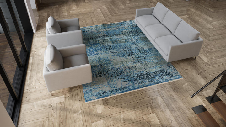 Blue Modern Wool Rug - 8' x 10'3"