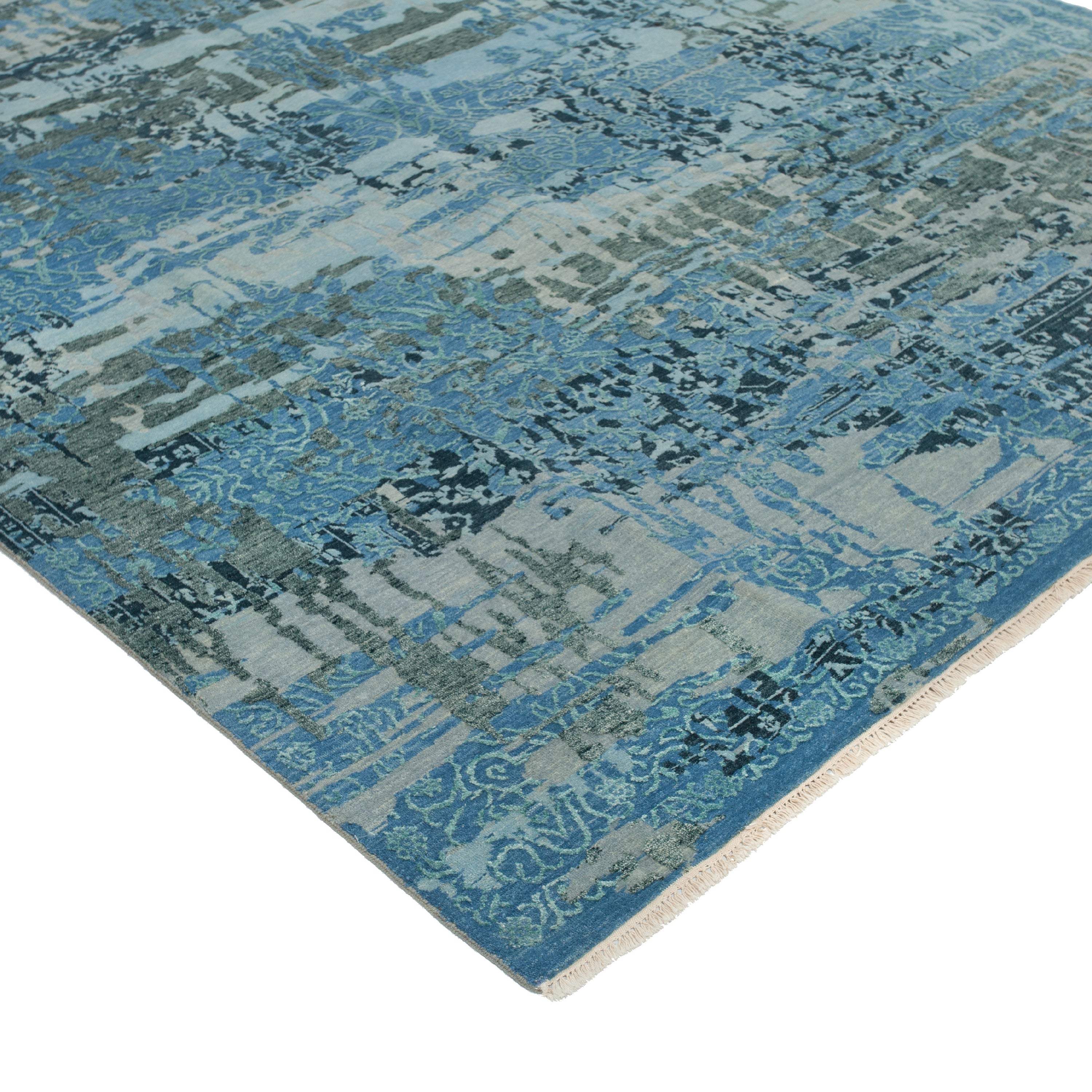Blue Distressed Traditional Wool Rug 8' x 10'3"