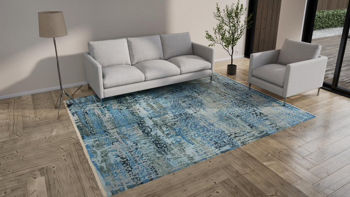 Blue Modern Wool Rug - 8' x 10'3"