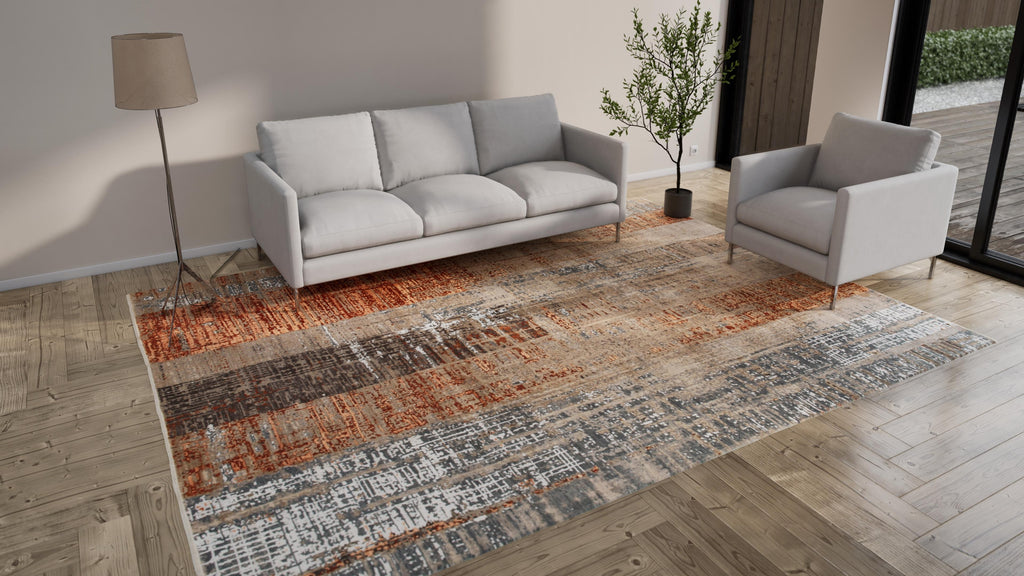 Multicolored Modern Wool Blend Rug - 9'1" x 12'1"