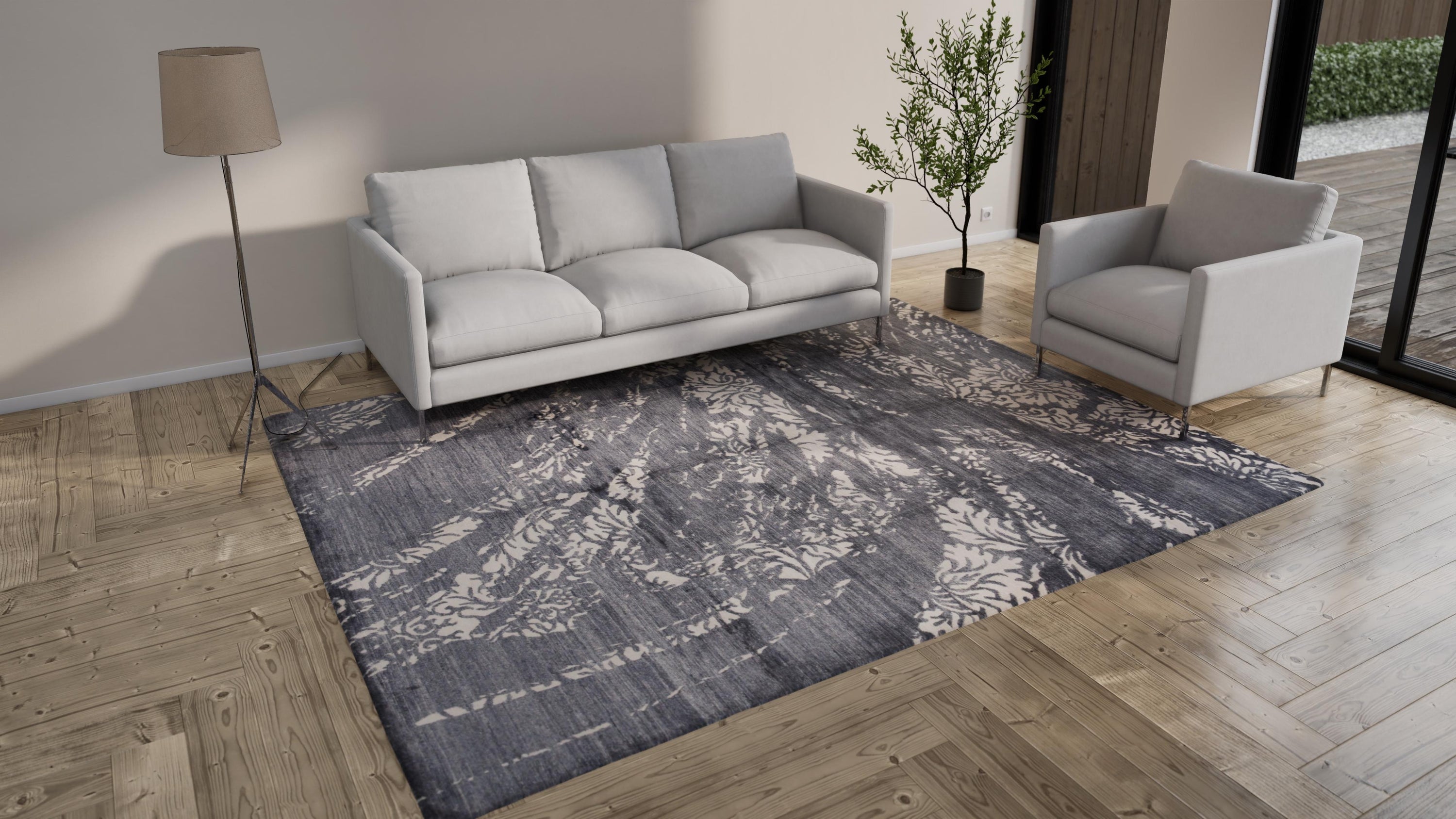 Grey Modern Wool Blend Rug - 8'1" x 10'4"