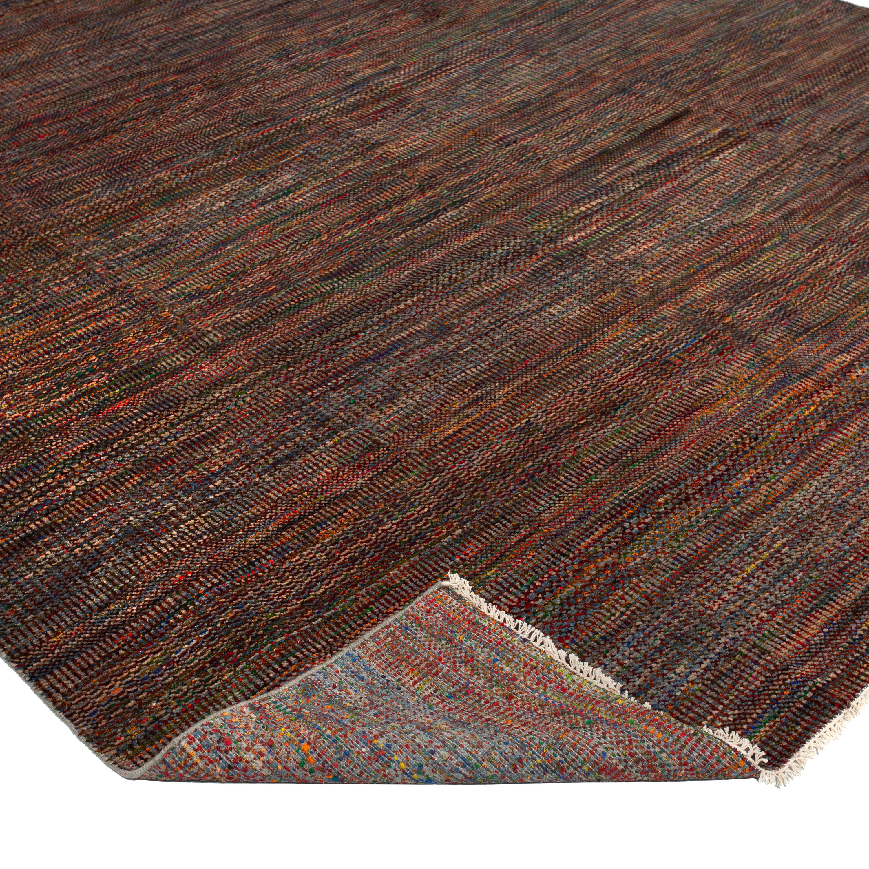 Multicolored Modern Viscose Wool Rug 9'3" x 11'10"