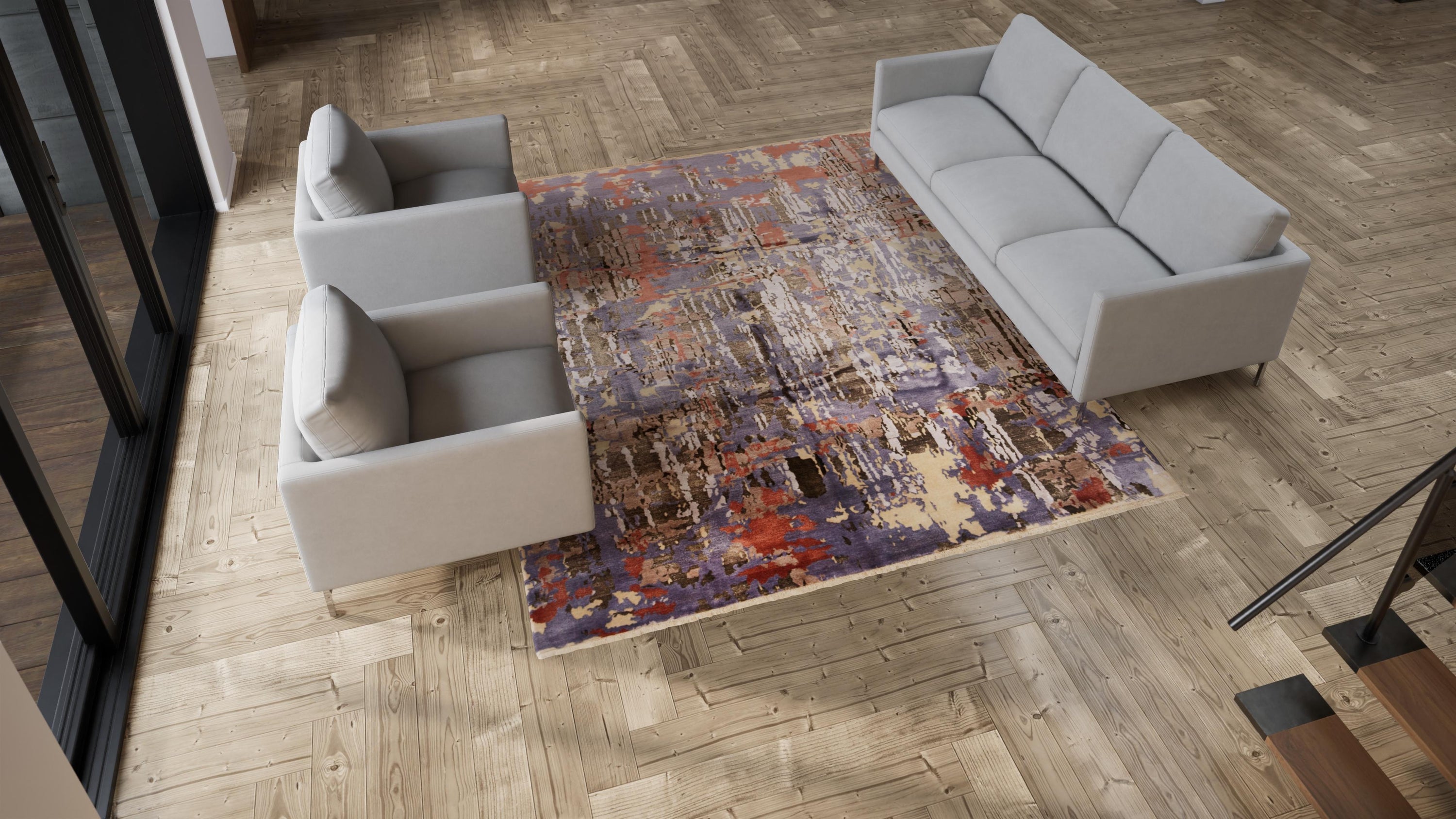 Multicolored Modern Wool Blend Rug - 9'1" x 12'2"