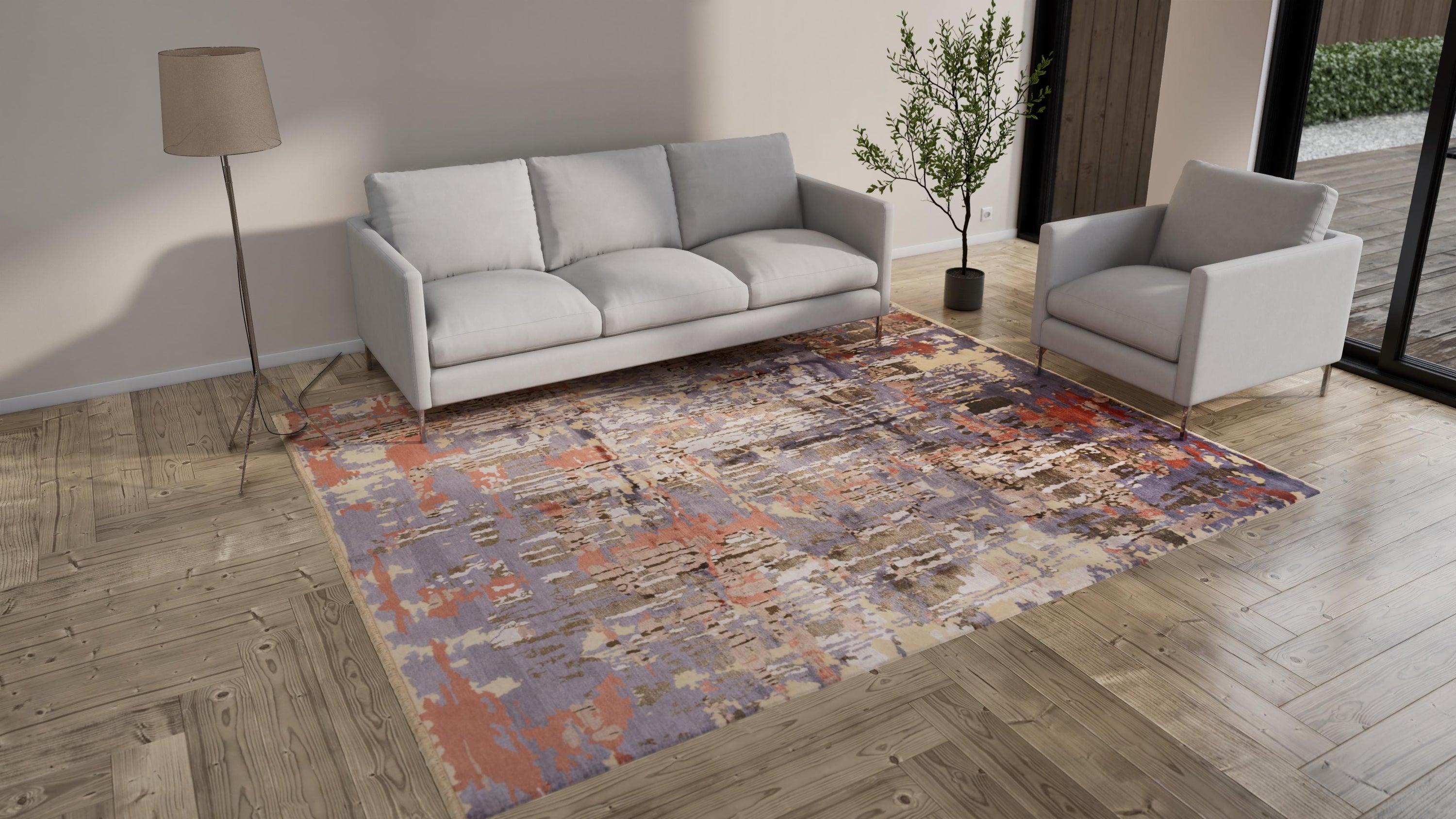 Multicolored Modern Wool Blend Rug - 9'1" x 12'2"