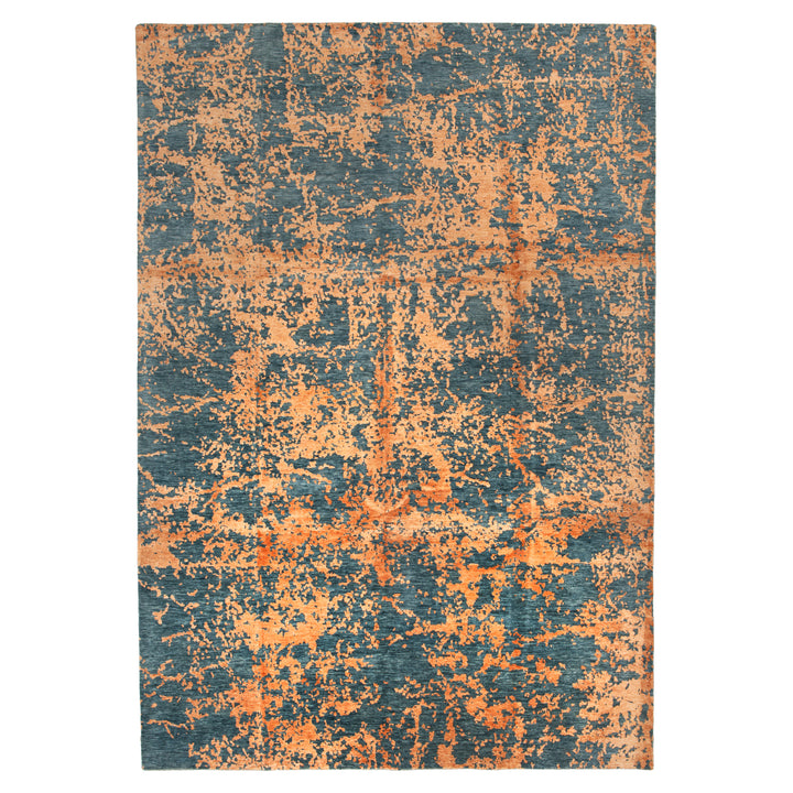 Blue & Orange Modern Wool Blend Rug - 9' x 12'3"