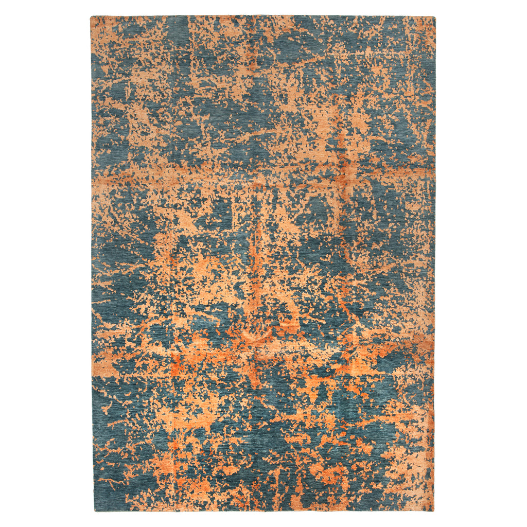 Blue and Gold Abstract Modern Rug 9' x 12'3"