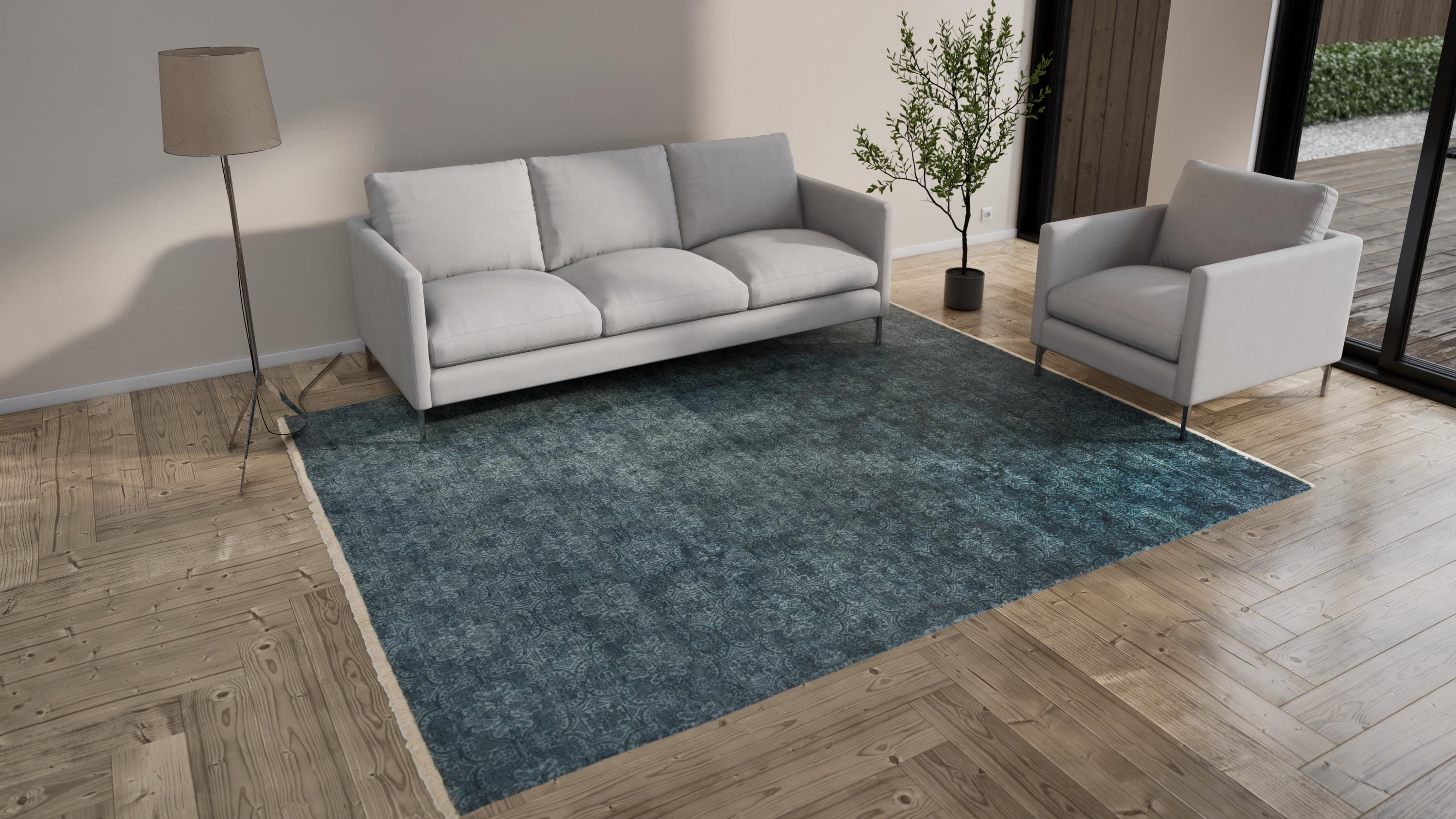 Blue Modern Wool Rug - 8' x 10'2"