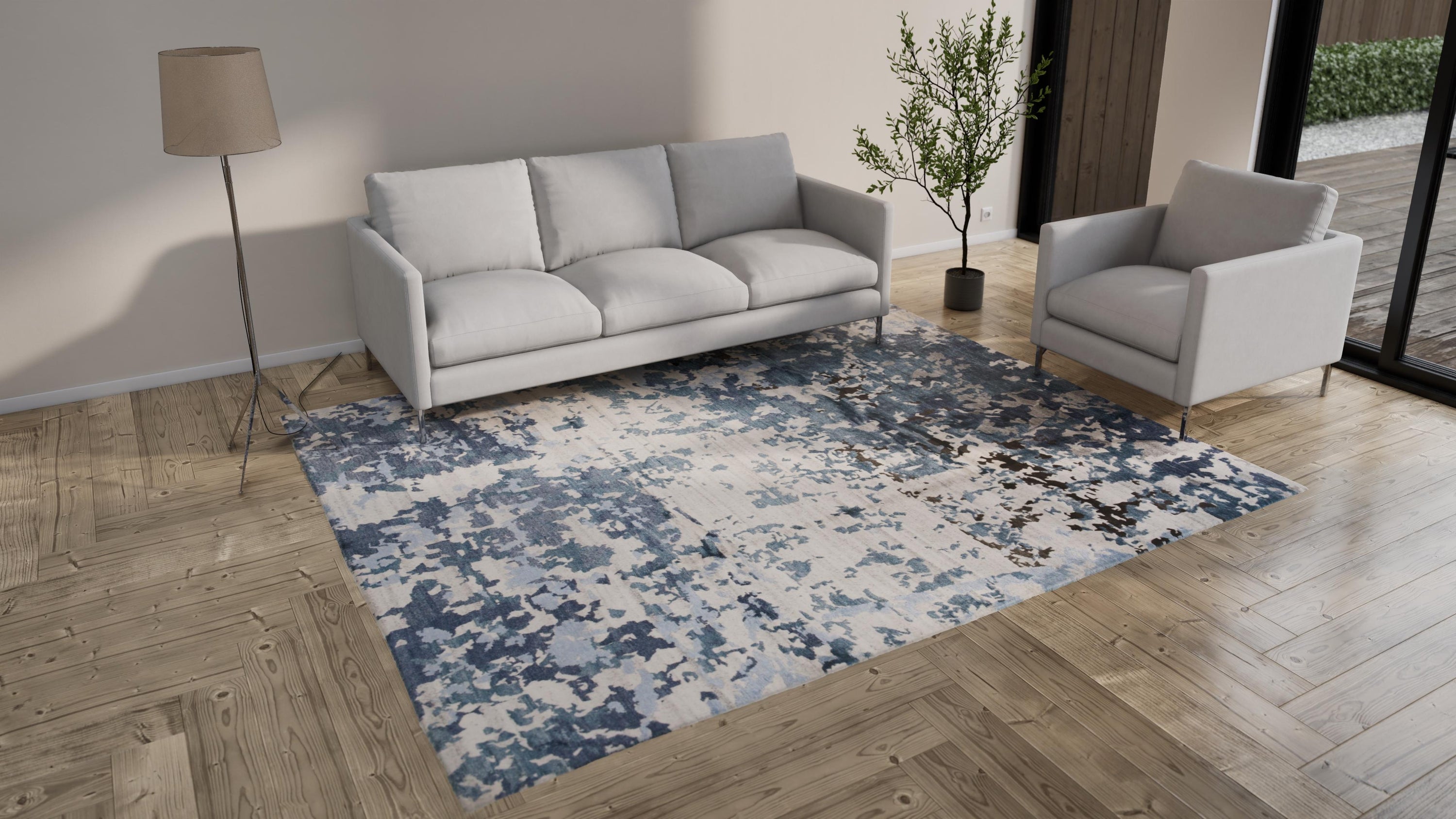 Grey Modern Wool Blend Rug - 8' x 9'10"