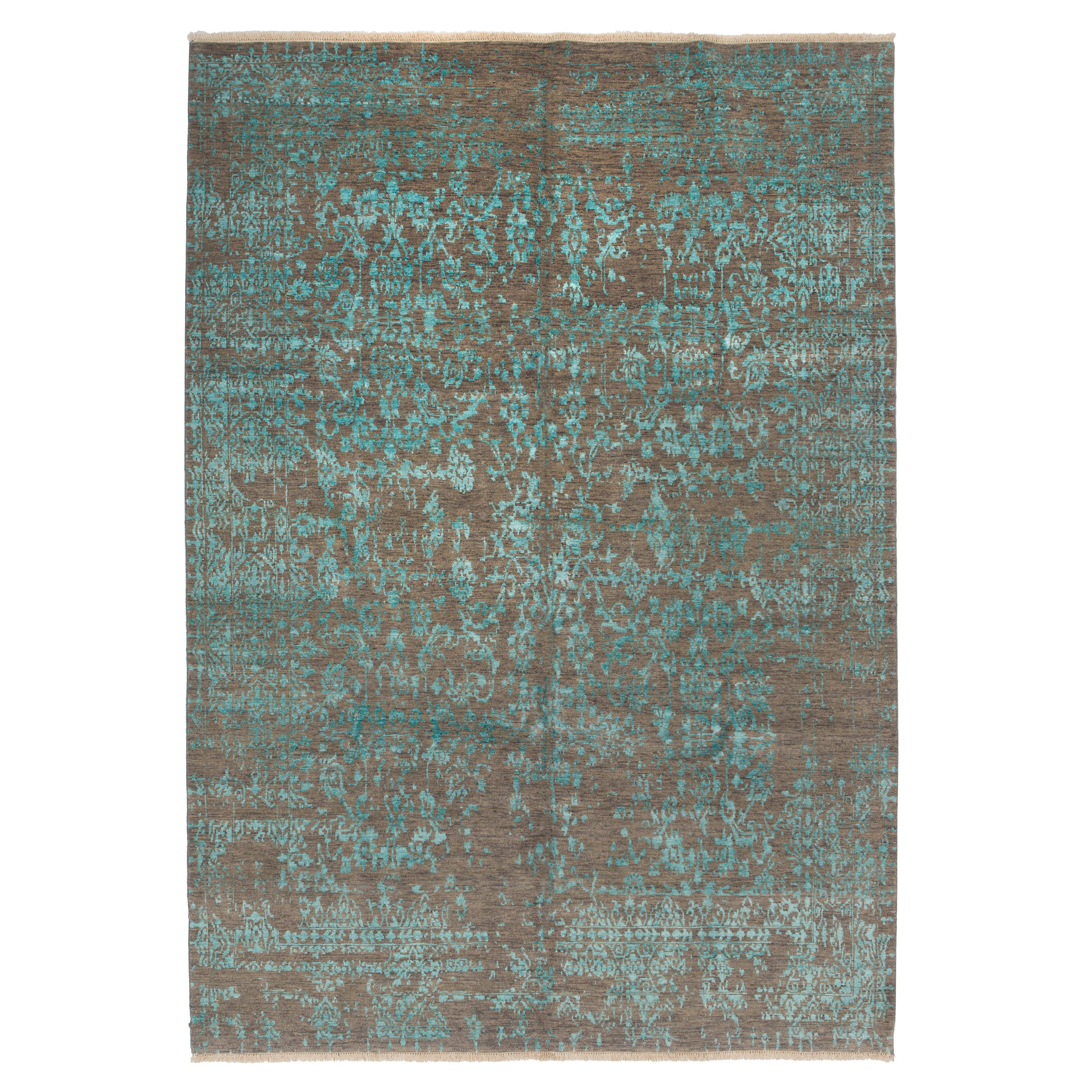 Blue Distressed Traditional Wool Rug 7'10" x 10'6"