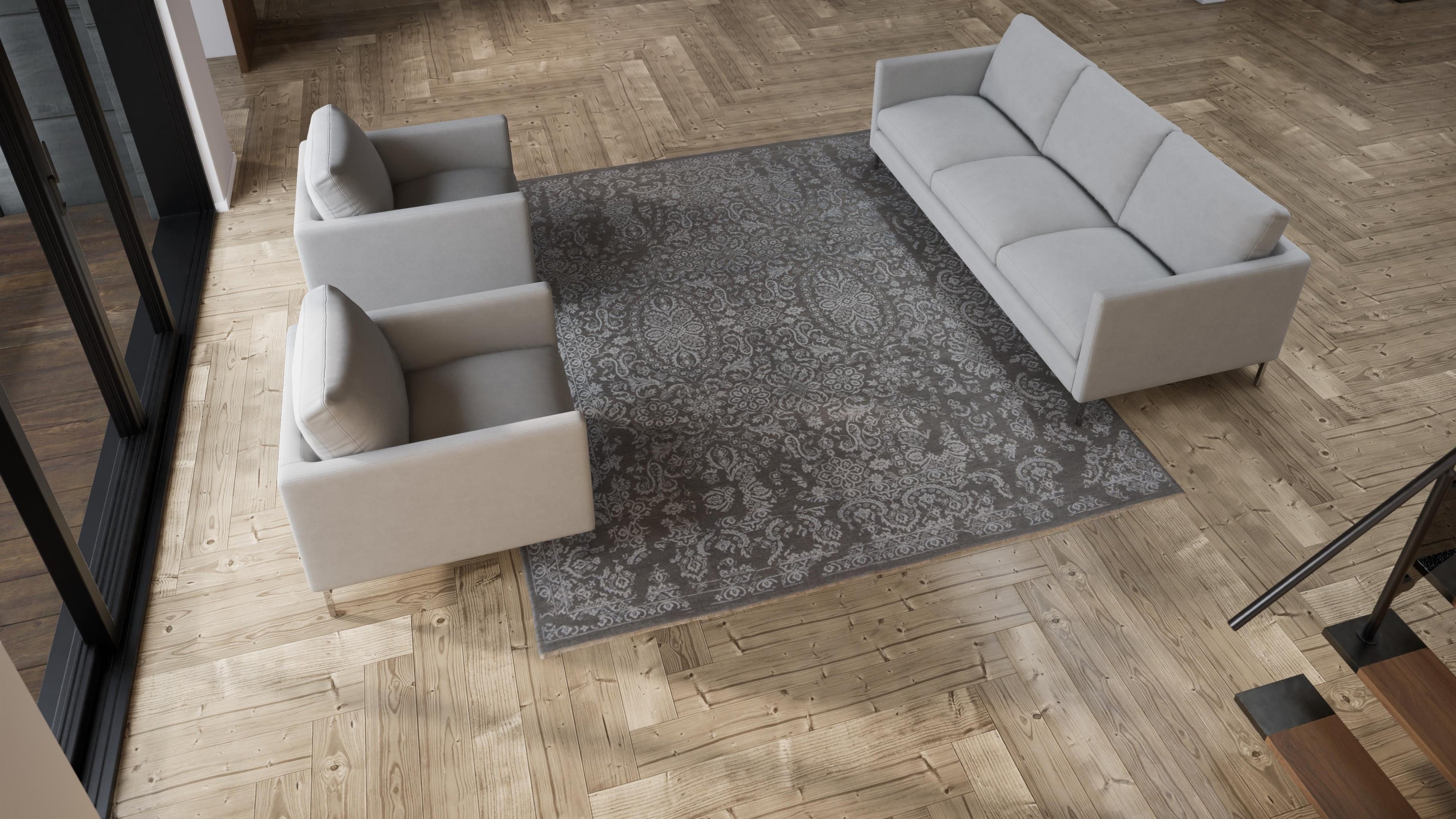 Grey Modern Wool Blend Rug - 8'2" x 10'