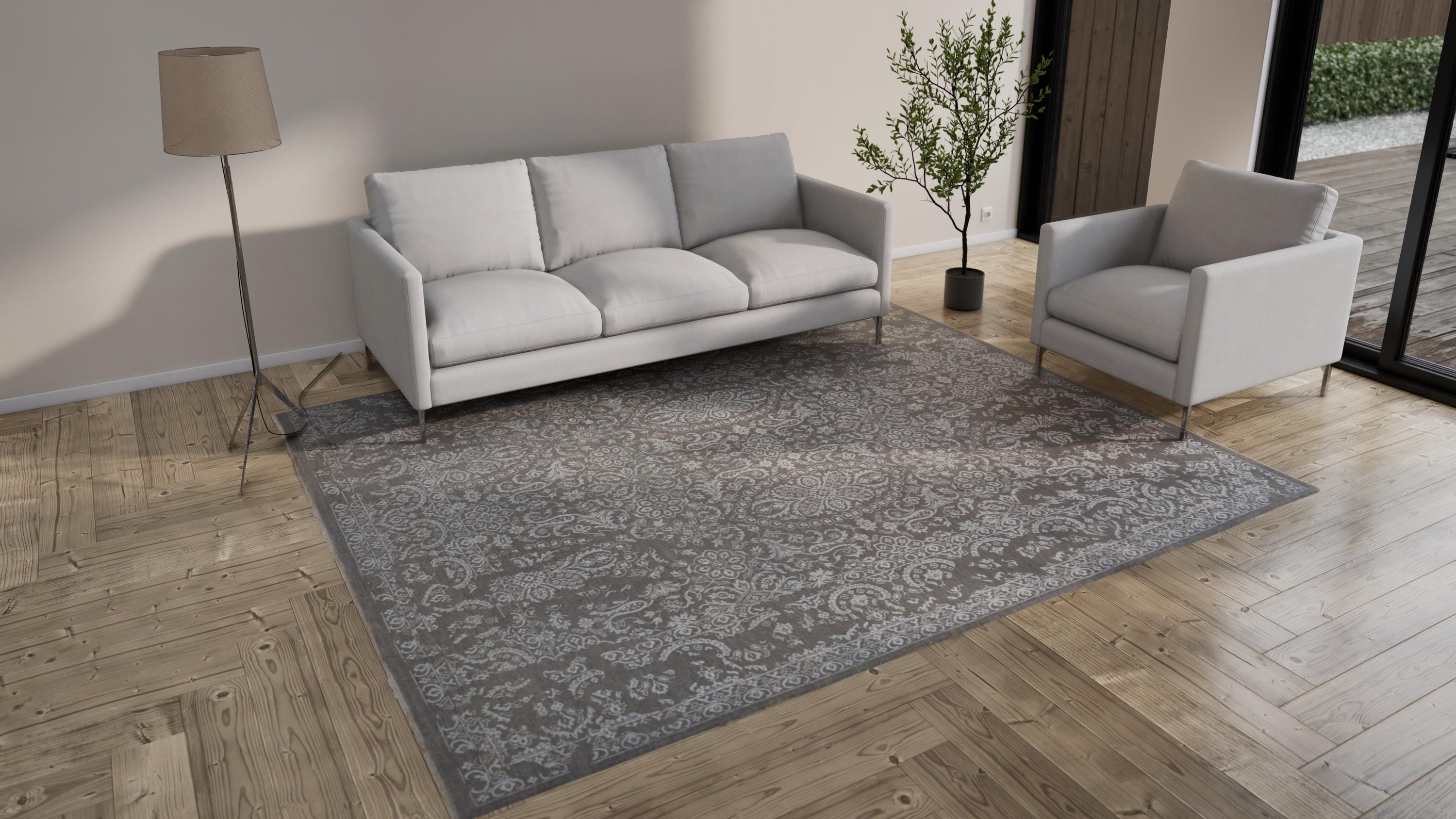 Grey Modern Wool Blend Rug - 8'2" x 10'