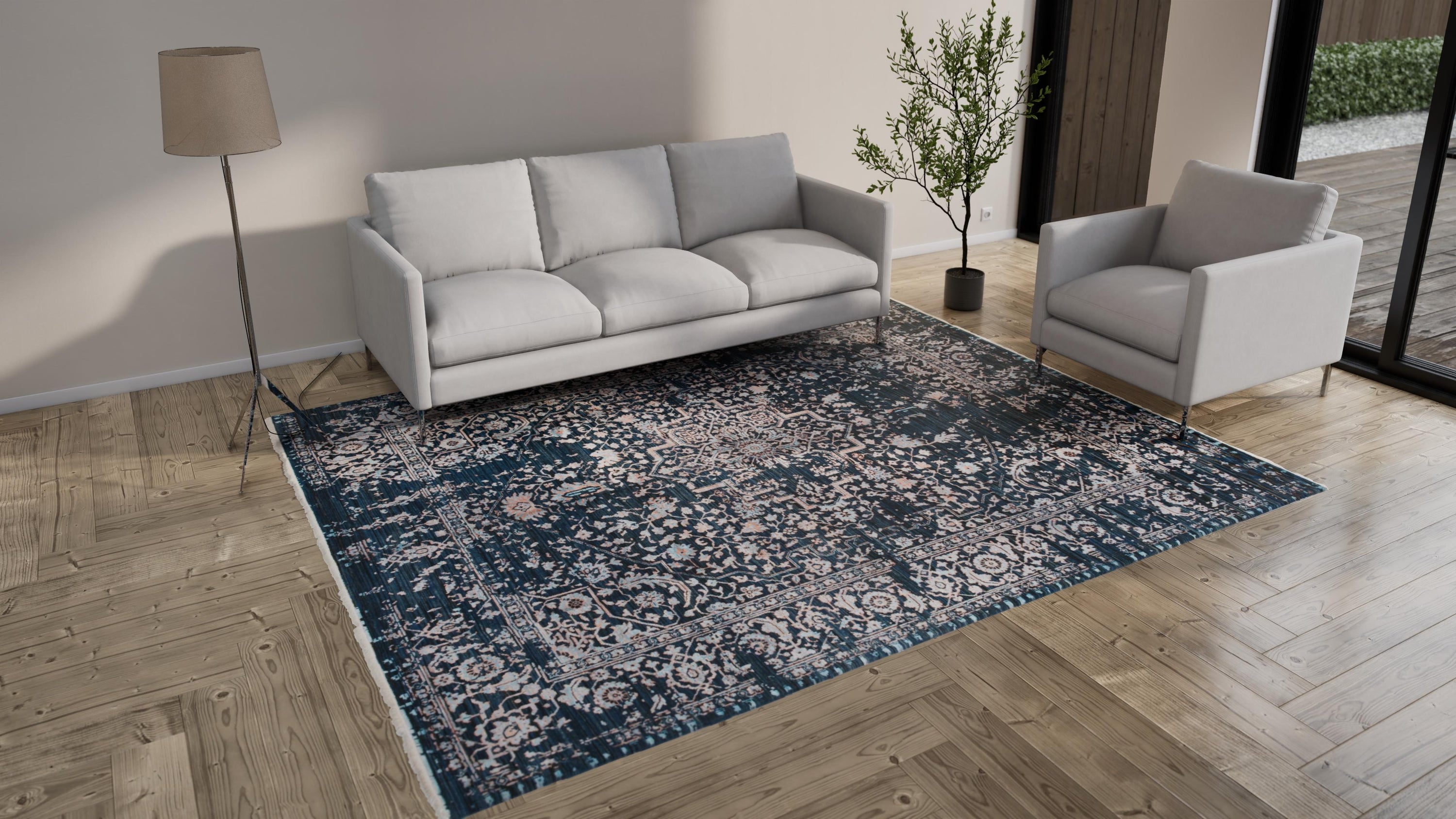 Blue Modern Wool Blend Rug - 8'2" x 10'3"