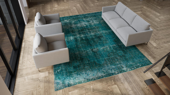 Blue Green Modern Wool Rug - 9'10" x 12'5"