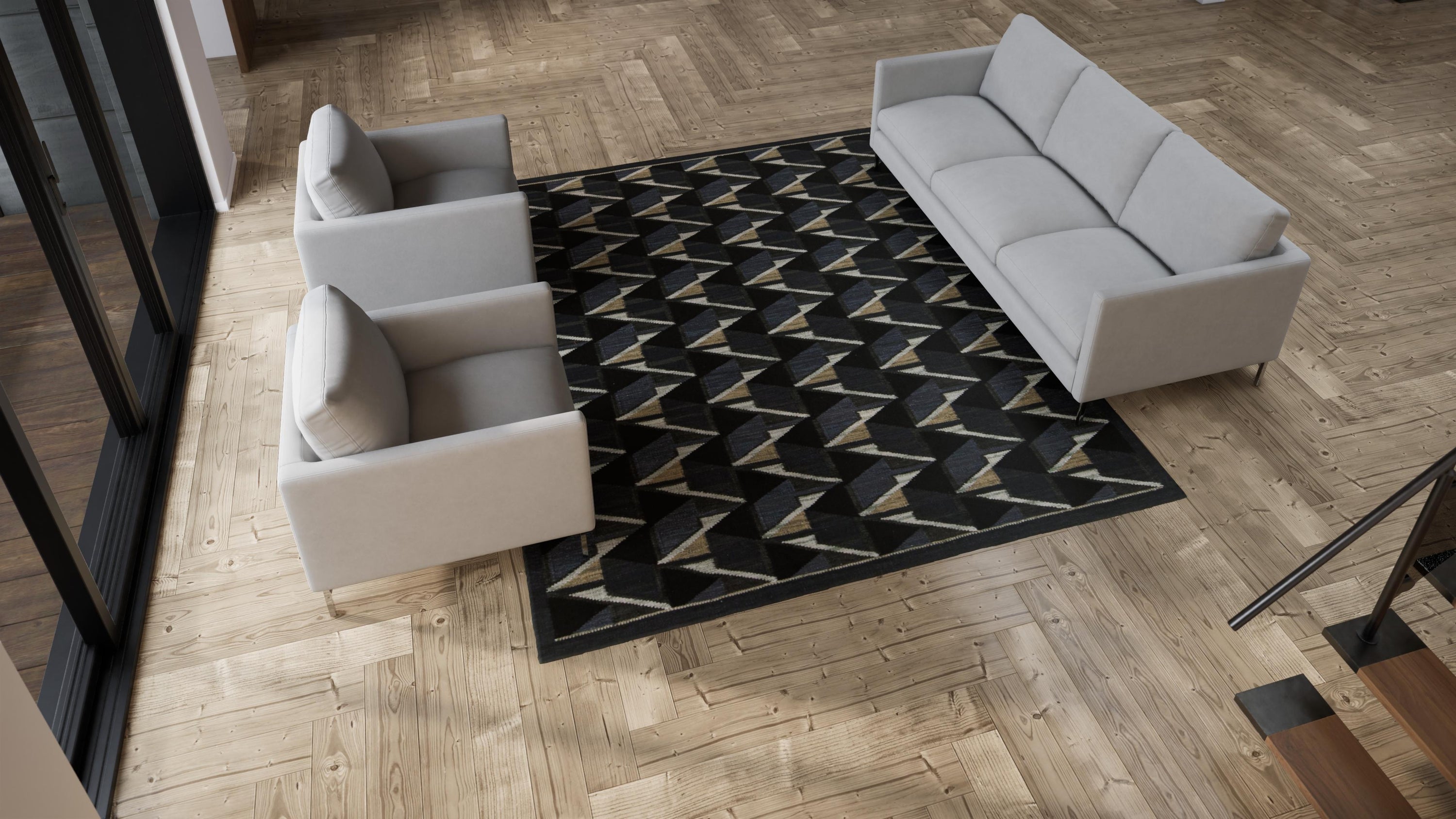 Black Geometric Swedish Flatweave Rug - 8'2" x 10'1"