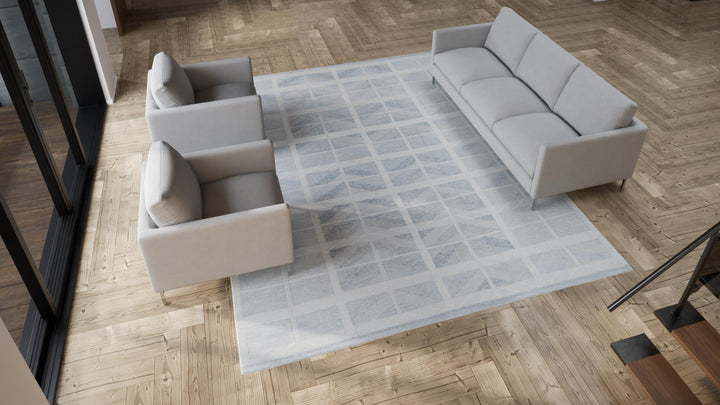 Blue Swedish Style Flatweave Silk Rug - 9'5" x 11'11"