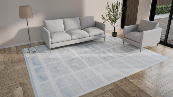 Blue Swedish Style Flatweave Silk Rug - 9'5" x 11'11"