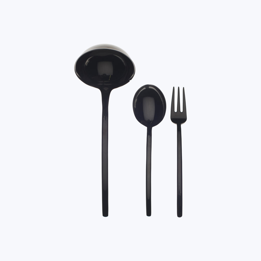 Due Serveware, Mirror Finish Oro Nero / 3 Piece Serving Set (Fork, Spoon, Ladle)