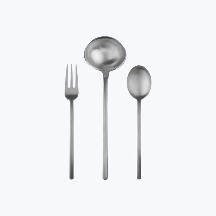 Due Serveware, Ice Finish Stainless Steel / 3 Piece Serving Set (Fork, Spoon, Ladle)