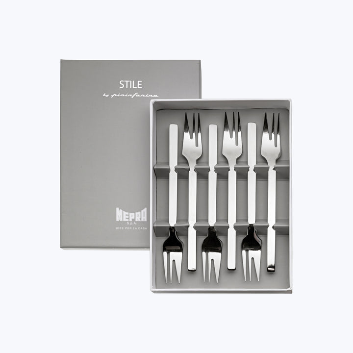 Stile Flatware, Mirror Finish Stainless Steel / Cake Fork Set (6 Piece)