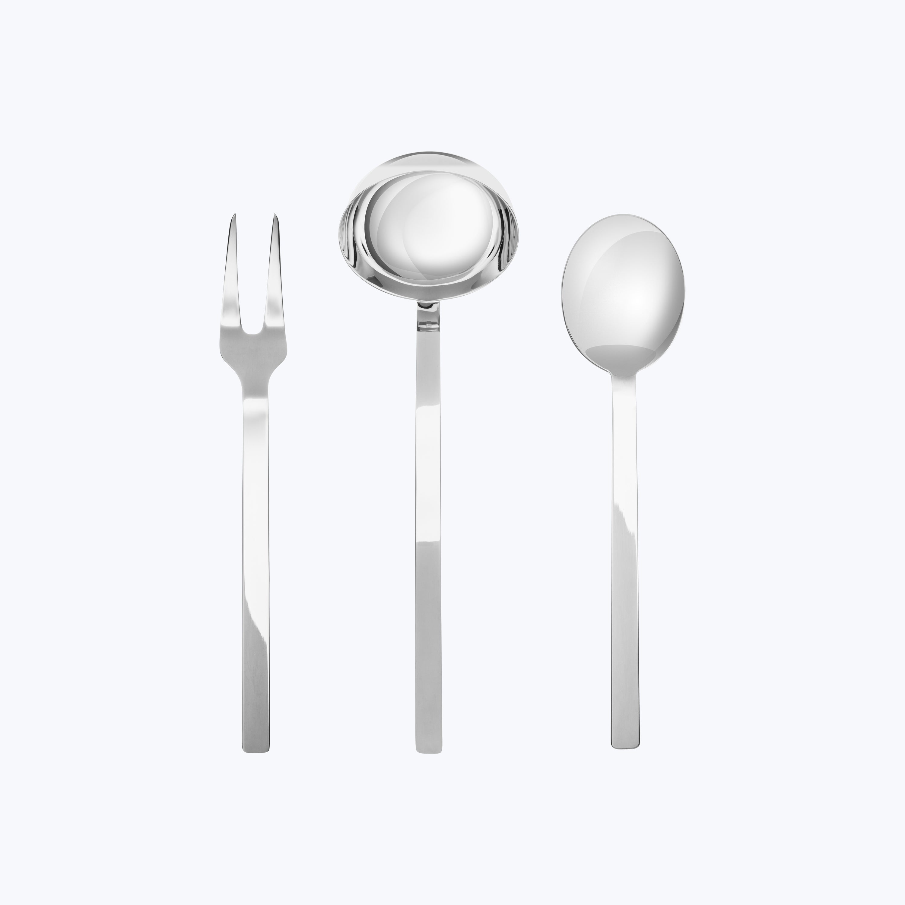Stile Serveware, Ice Finish Stainless Steel / 3 Piece Serving Set (Fork, Spoon, Ladle)