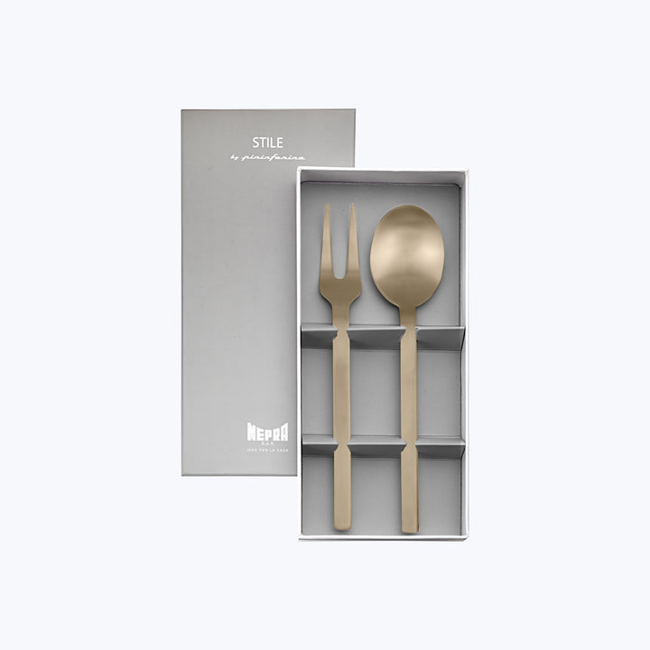 Stile Serveware, Ice Finish Champagne / Serving Set (Fork & Spoon)