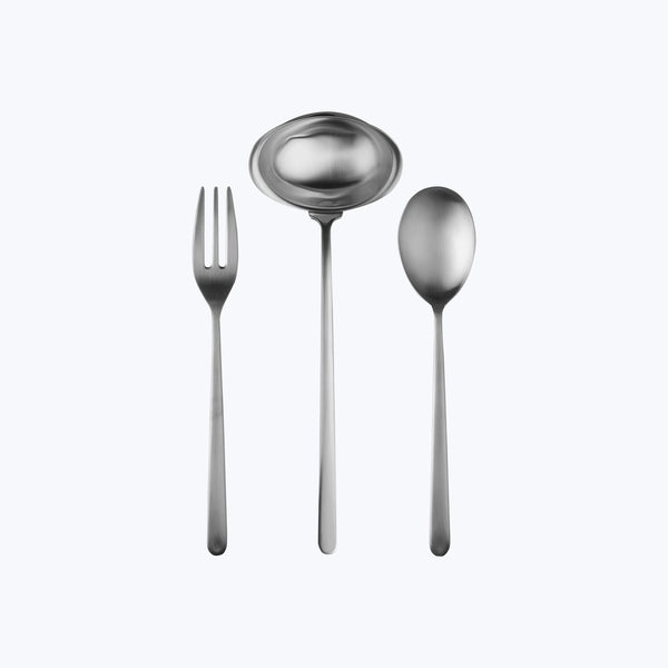 Linea Serveware, Ice Finish Stainless Steel / 3 Piece Serving Set (Fork, Spoon, Ladle)