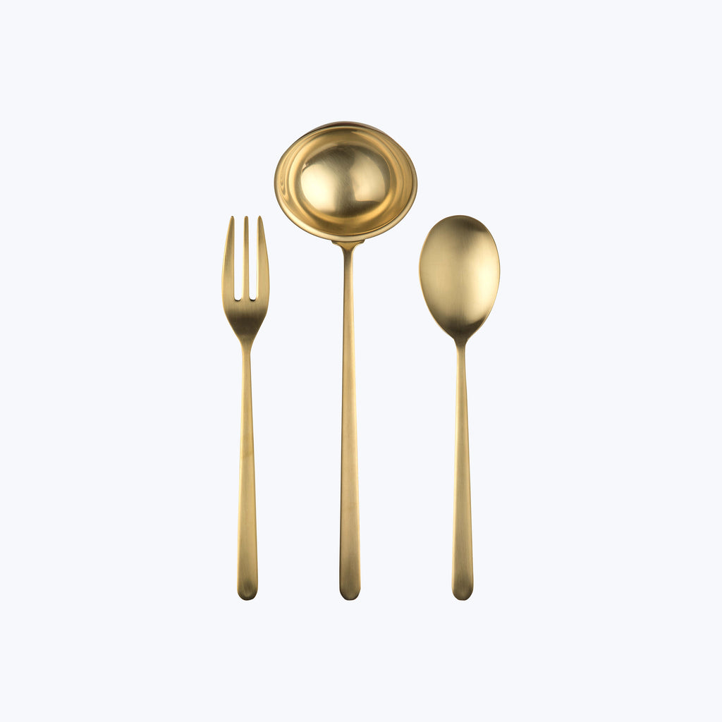 Linea Serveware, Ice Finish Oro / 3 Piece Serving Set (Fork, Spoon, Ladle)