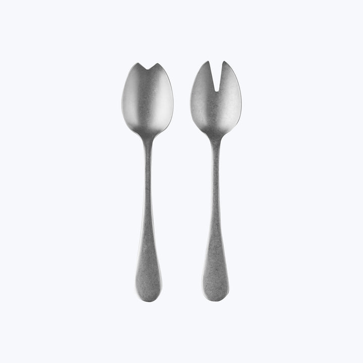 Classic Vintage Serveware, Pewter Finish Stainless Steel / Salad Servers (Fork + Spoon)