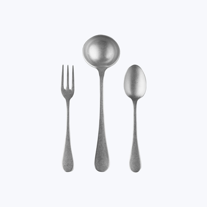 Classic Vintage Serveware, Pewter Finish Stainless Steel / 3 Piece Serving Set (Fork, Spoon, Ladle)