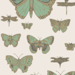 Butterflies & Dragonflies Wallpaper, 11 yard roll Geen on Charcoal