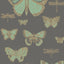 Butterflies & Dragonflies Wallpaper, 11 yard roll Geen on Charcoal