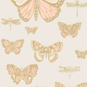Butterflies & Dragonflies Wallpaper, 11 yard roll Geen on Charcoal - hover