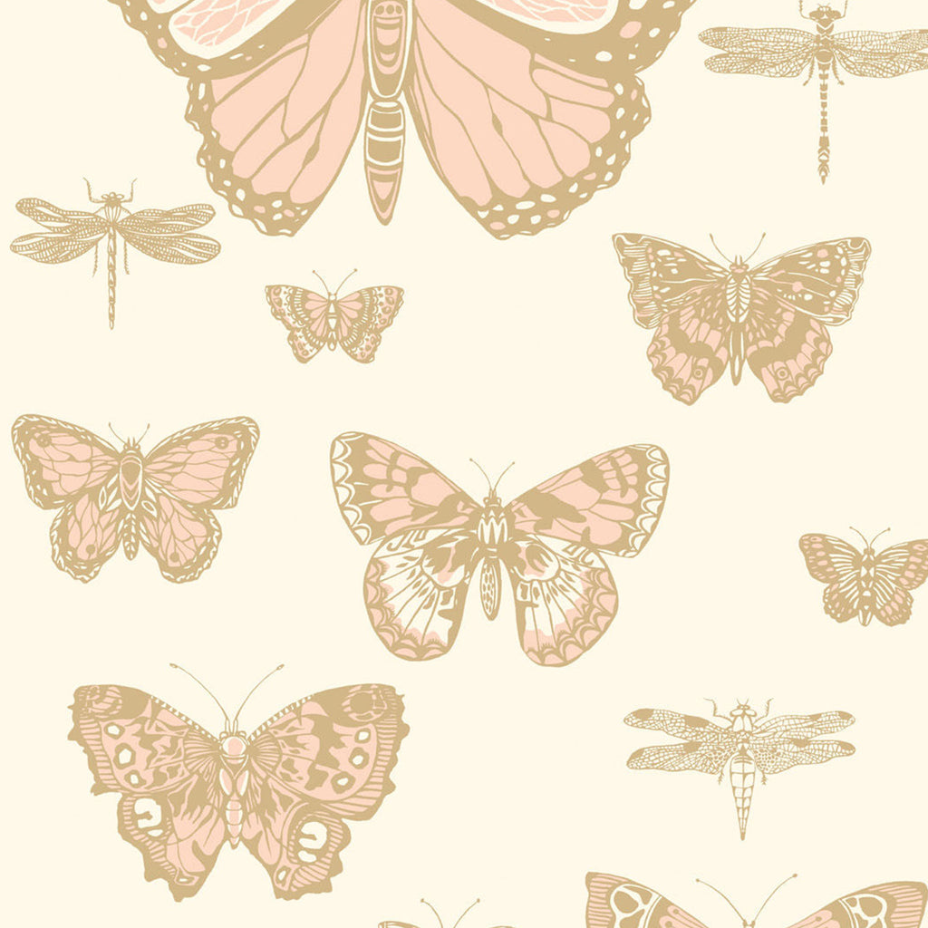 Butterflies & Dragonflies Wallpaper, 11 yard roll Pink on Ivory